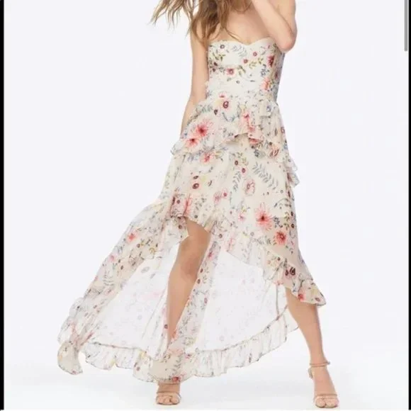 Aqua Floral Strapless High/Low Maxi Dress - 100% Exclusive - White Multi